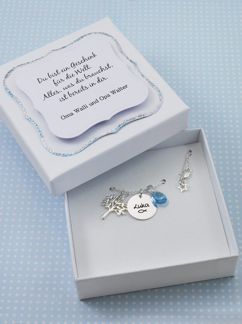 Baptism Gift Girl Engraved Personalized Baby Baptism Necklace with Date Name Baptism Favors Girls Baptism Gift Baby Boy Birthstone zdjęcie 4