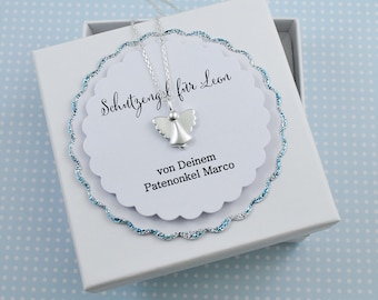 Little guardian angel for boys girls, baptism necklace guardian angel, baptism gifts, lucky charm necklace, chain angel pendant, angel silver