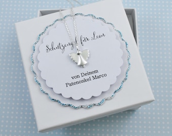 Small guardian angel for boys girls, christening chain guardian angel, christening gifts, lucky charm necklace, chain angel pendant, angel silver