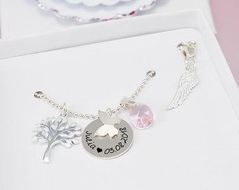 Baptism necklace with butterfly tree of life angel wings name necklace for girls, gift birth communion, personalized necklace with engraving
