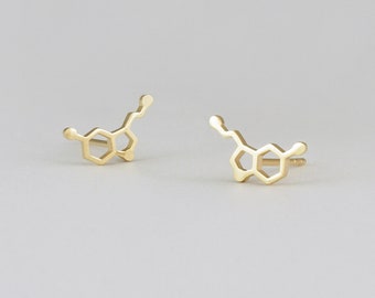 Pendientes de SEROTONINA. Pendientes de molécula. Joyería de ciencia química. Regalo para biólogos. Regalo de estudio. Joyería minimalista.