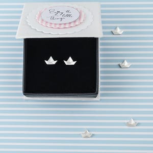 Paper Boat Stud Earrings Maritime Jewelry. Origami Jewelry. Origami Stud Earrings. Small Minimalist Nautical Stud Earrings Gifts Silver