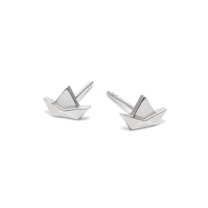 Paper Boat Stud Earrings Maritime Jewelry. Origami Jewelry. Origami Stud Earrings. Small Minimalist Nautical Stud Earrings Gifts Silver image 2