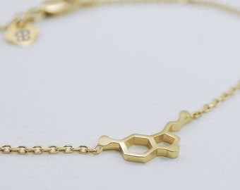 Serotonin Molecule Bracelet, Happiness Hormone. Molecular Science Jewelry. Chemistry Bracelet. 925 Sterling Silver Gold Plated. Handcrafted