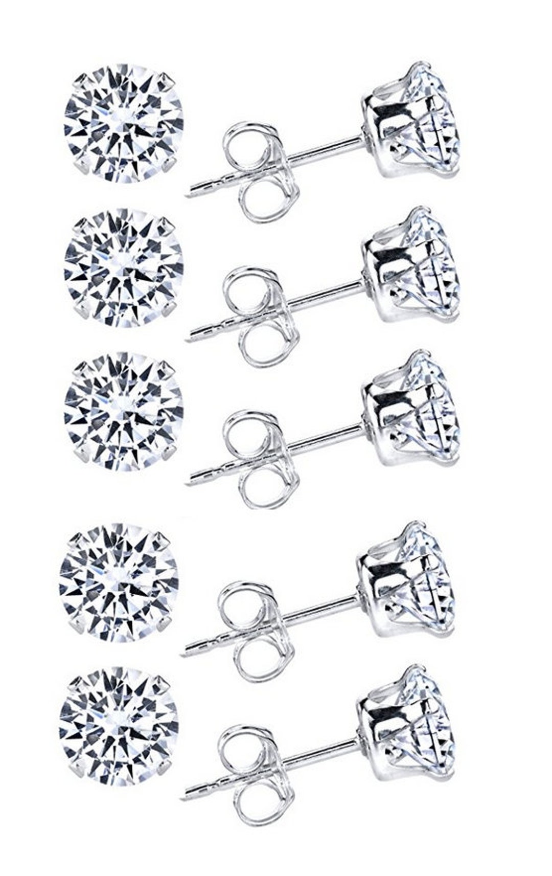 Sterling Silver 3.0 Mm Round CZ Stud Earrings Pack of 5 - Etsy