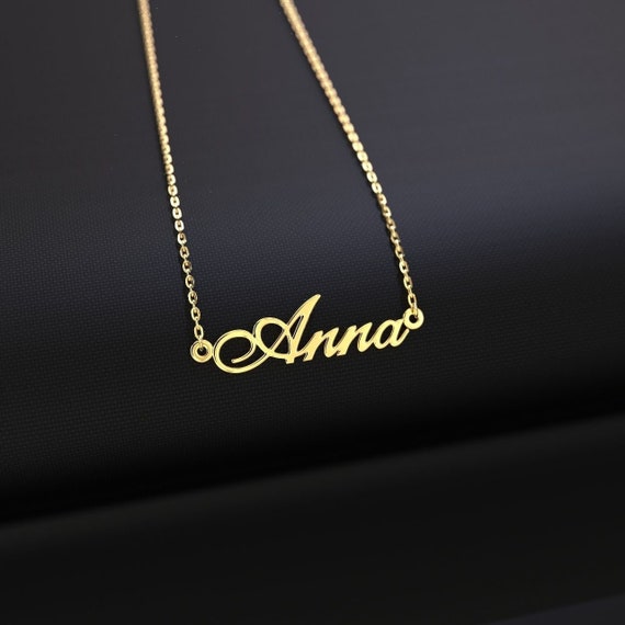 14K Solid Gold Anna Name Necklace Gold Name Necklace for Her