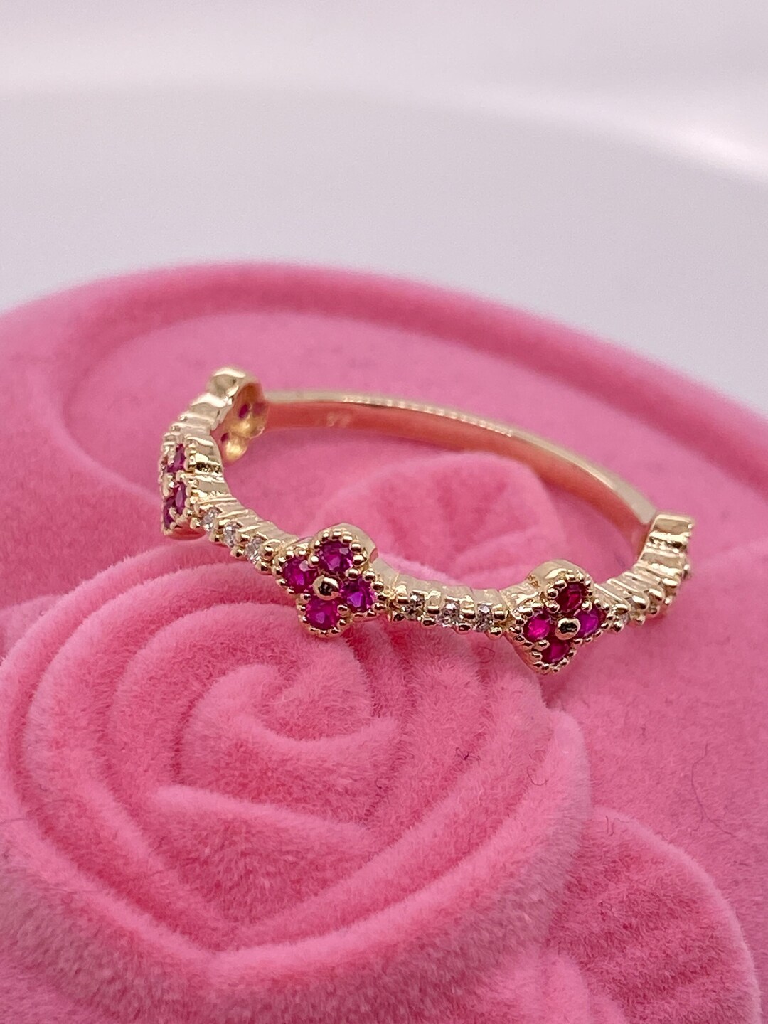 14K Half Eternity Ruby And Diamond Ring Ruby Stackable Ring Ruby 14k-half-eternity-ruby-and-diamond-ring-ruby-stackable-ring-ruby