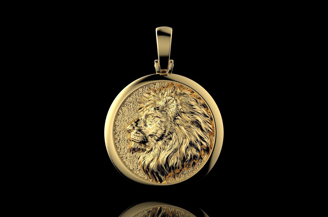 14K / 18K Solid Gold Lion Pendant / Gold Lion Necklace / Lion Etsy