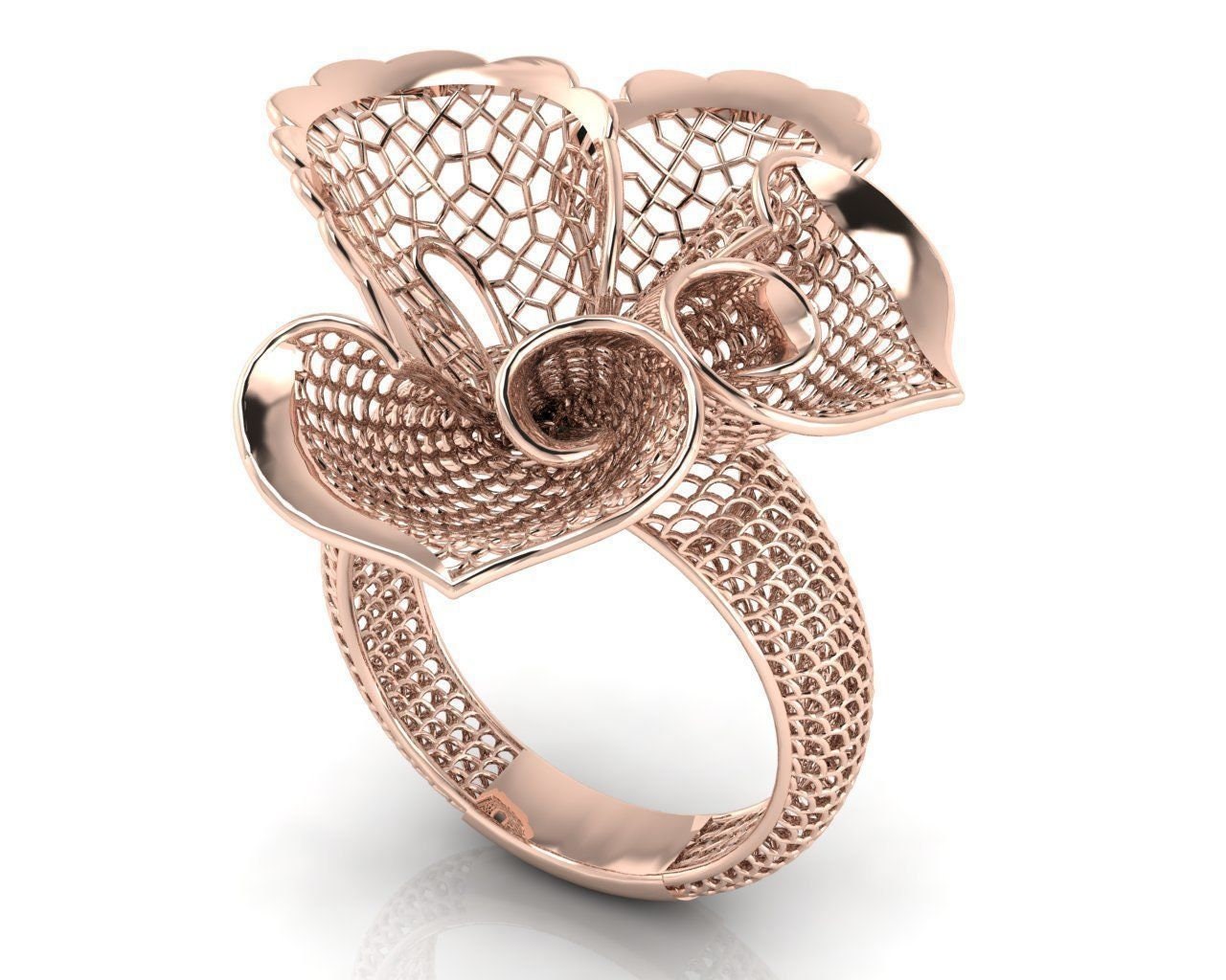 14k Solid Gold Filgree Design Flower Ring / Gold Flower Ring 