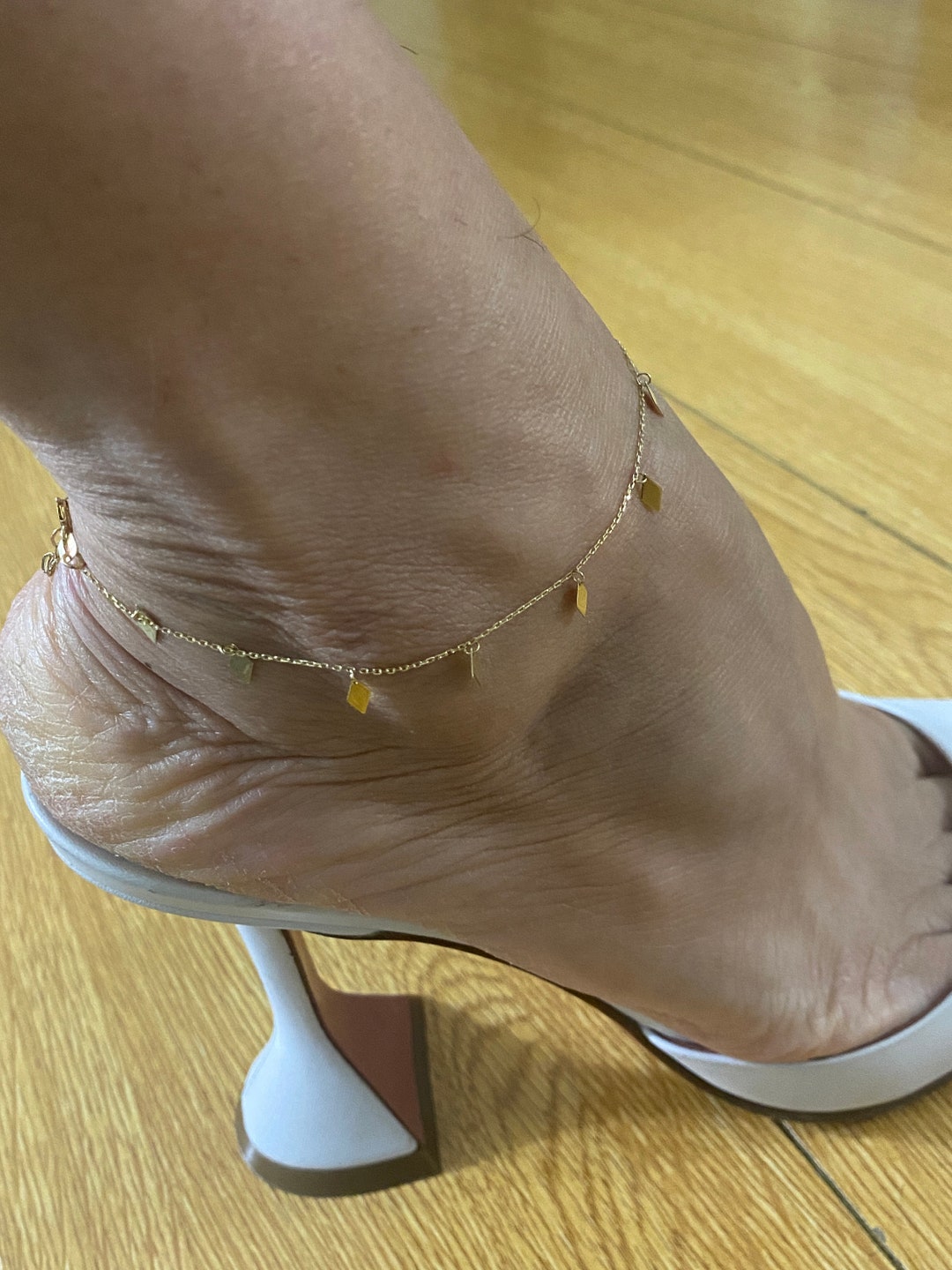 14K Solid Yellow Gold Diamond Shape Anklet/ Summer Jewelry / Body