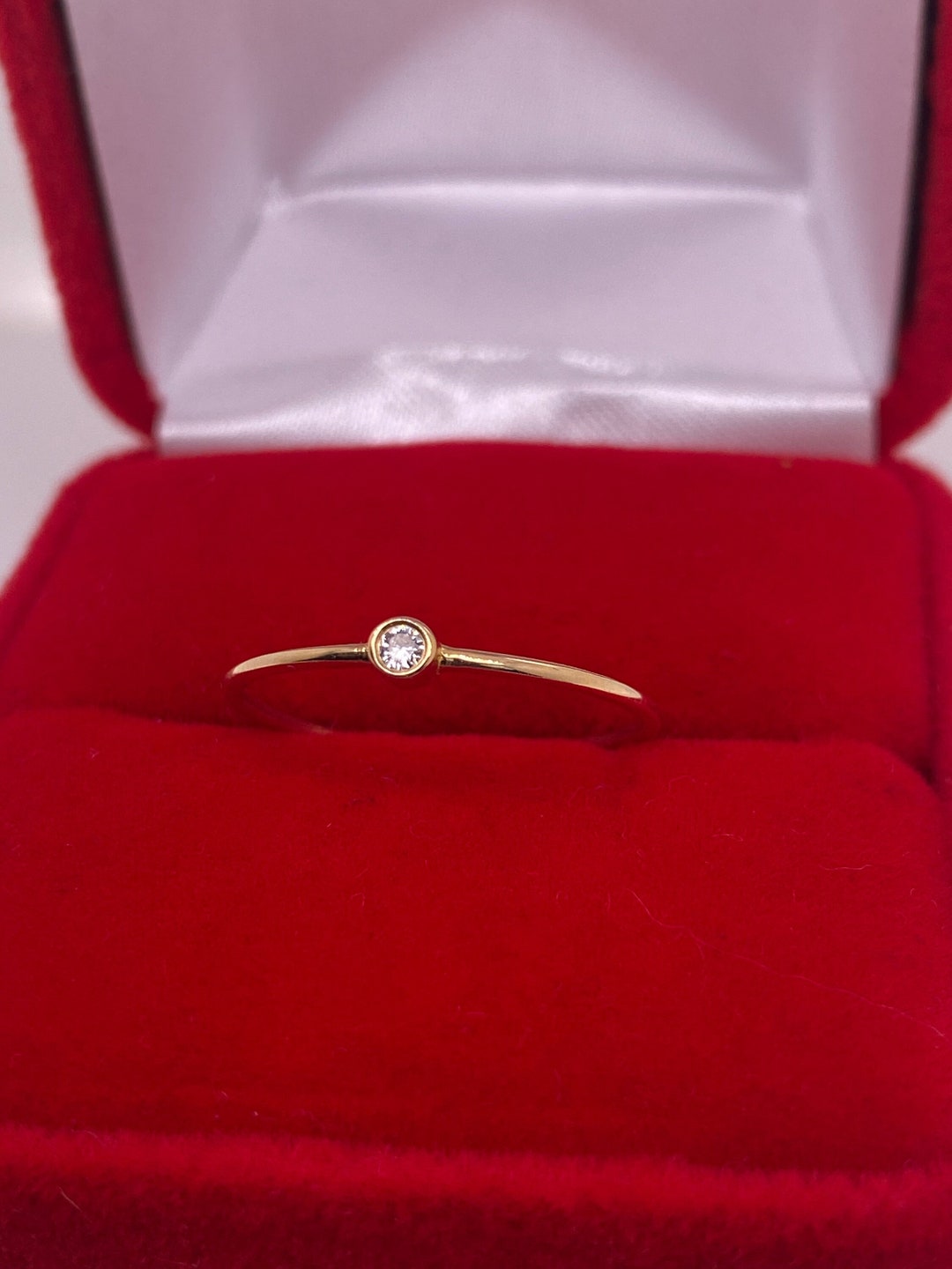 14K Solid Gold Diamond Ring/ 14K Gold Bezel Set Single Diamond Etsy