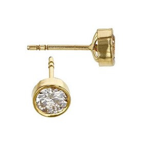 14K Solid Yellow Gold Round CZ Stud Earrings / Round CZ Stud Earrings / Round Bezel Set CZ Earrings 4.5mm / Gift for Her