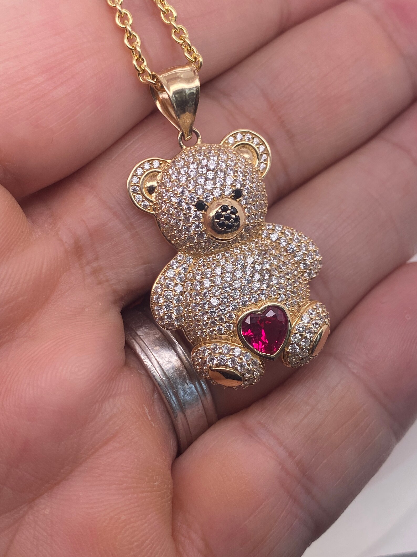 14K Solid Real Gold Teddy Bear Pendant Necklace / 14K Real Etsy