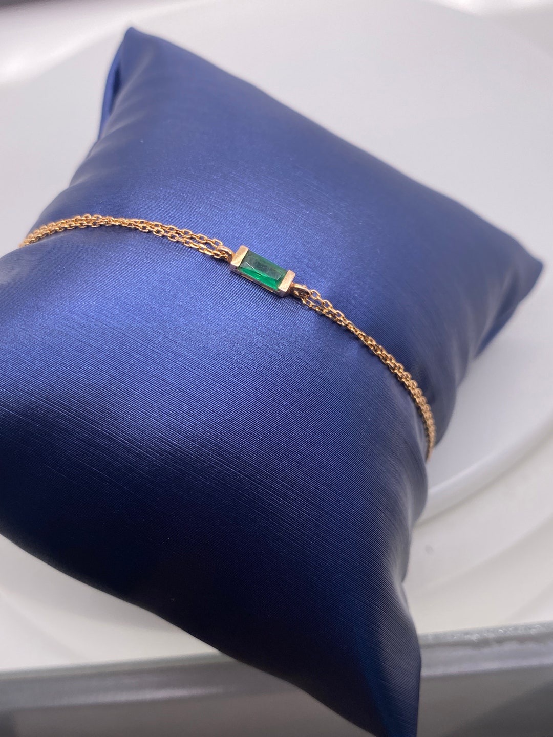 14K Solid Gold Adjustable Emerald Bracelet / Baguette Emerald Bracelet Gold / Yellow Gold