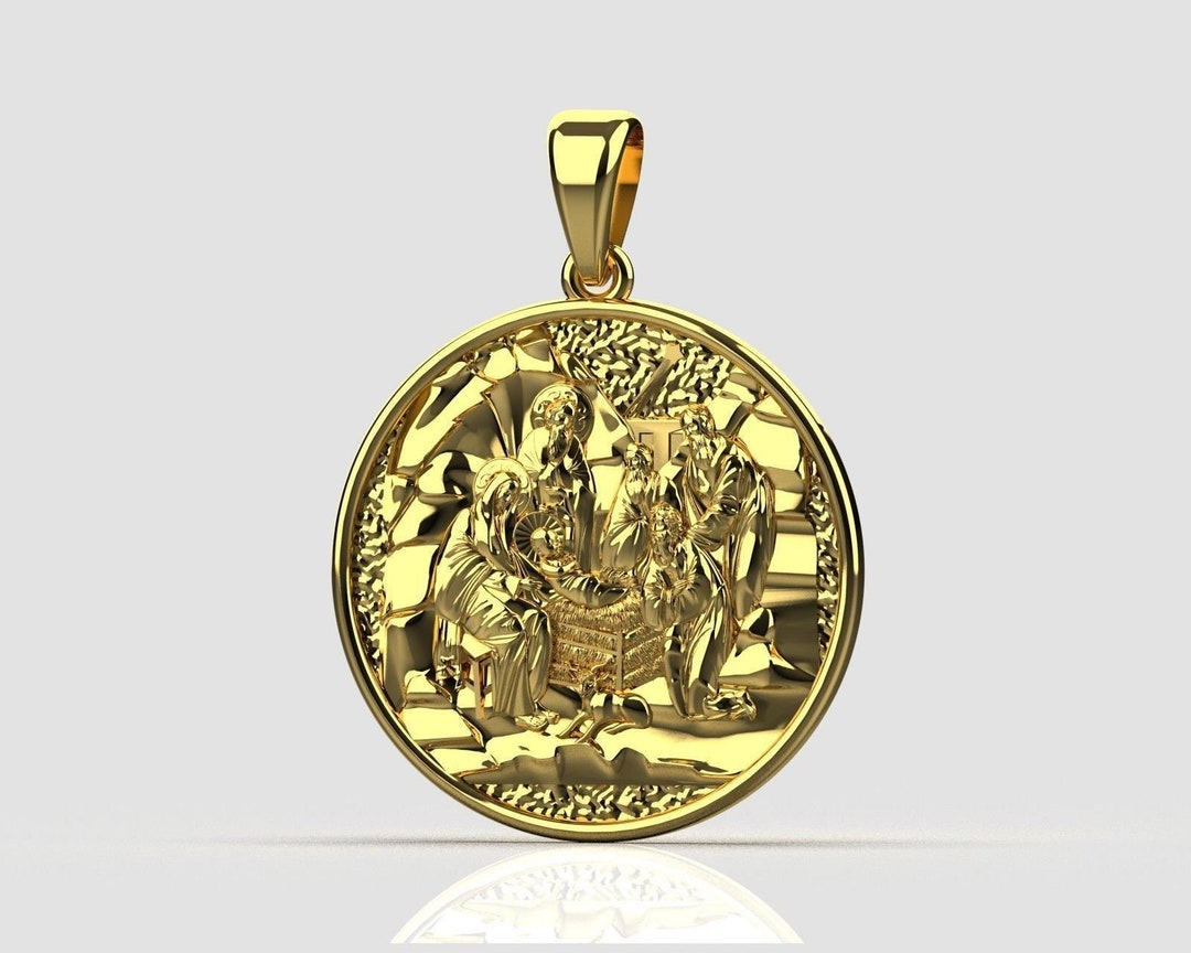 14K Solid Gold Saint Mary With Baby Jesus Pendant/ Gold Pendant Jesus