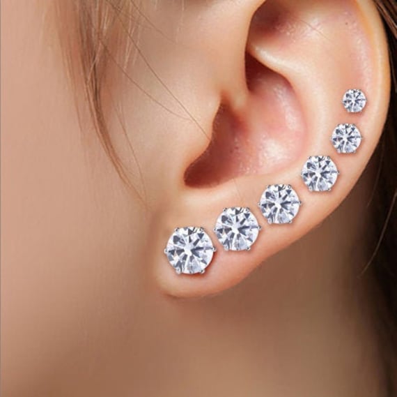 Buy Sterling Silver Set of 6 Pairs of Sparkling Round Stud