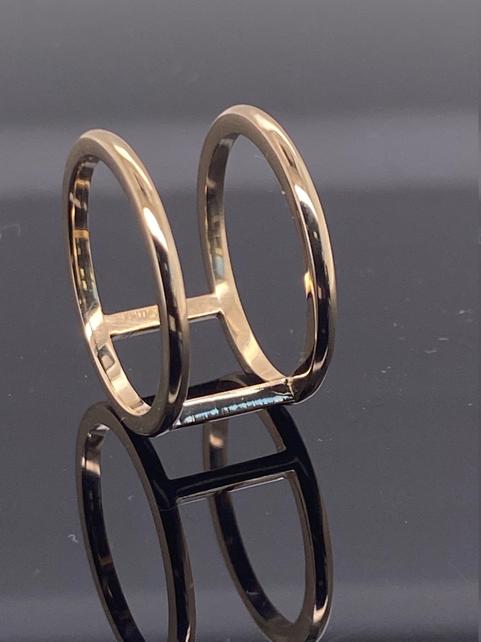 14K Solid Yellow Gold Double Band Ring / Bar Ring / Two Row Etsy