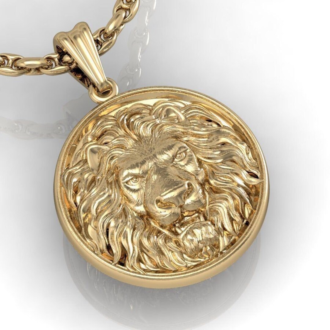 14k Solid Gold Lion Pendant 12gr / Gold Lion Necklace / Lion Head