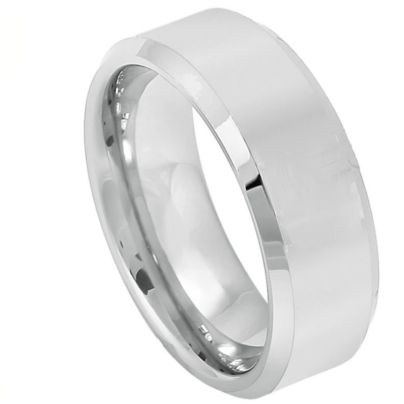 Cobalt Ring Brushed Finish with Shinny Beveled Edge Ring 8mm