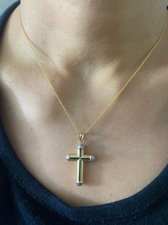 Two tone deals gold cross necklace