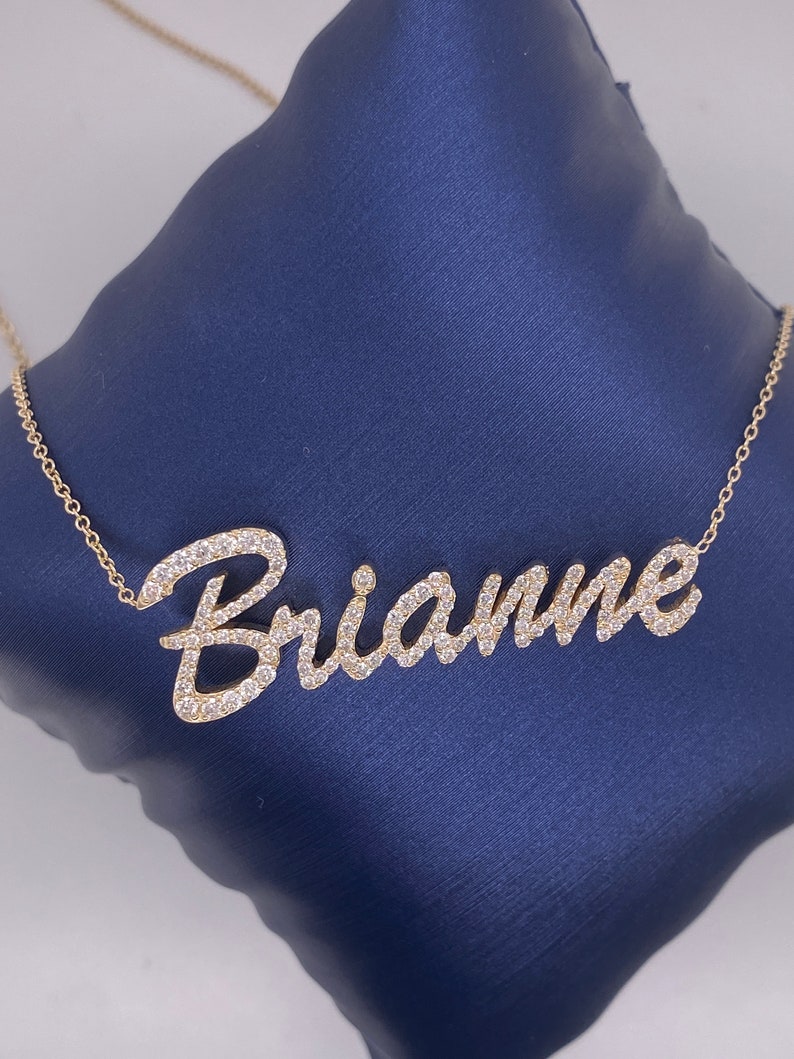 14K Solid Gold REAL Diamond Name Necklace / Name Pendant/ Etsy
