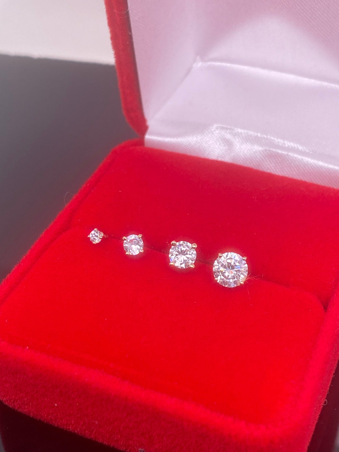 14K Solid Gold Diamond Moissanite Stud Earrings/ 2mm 3mm 4mm Etsy