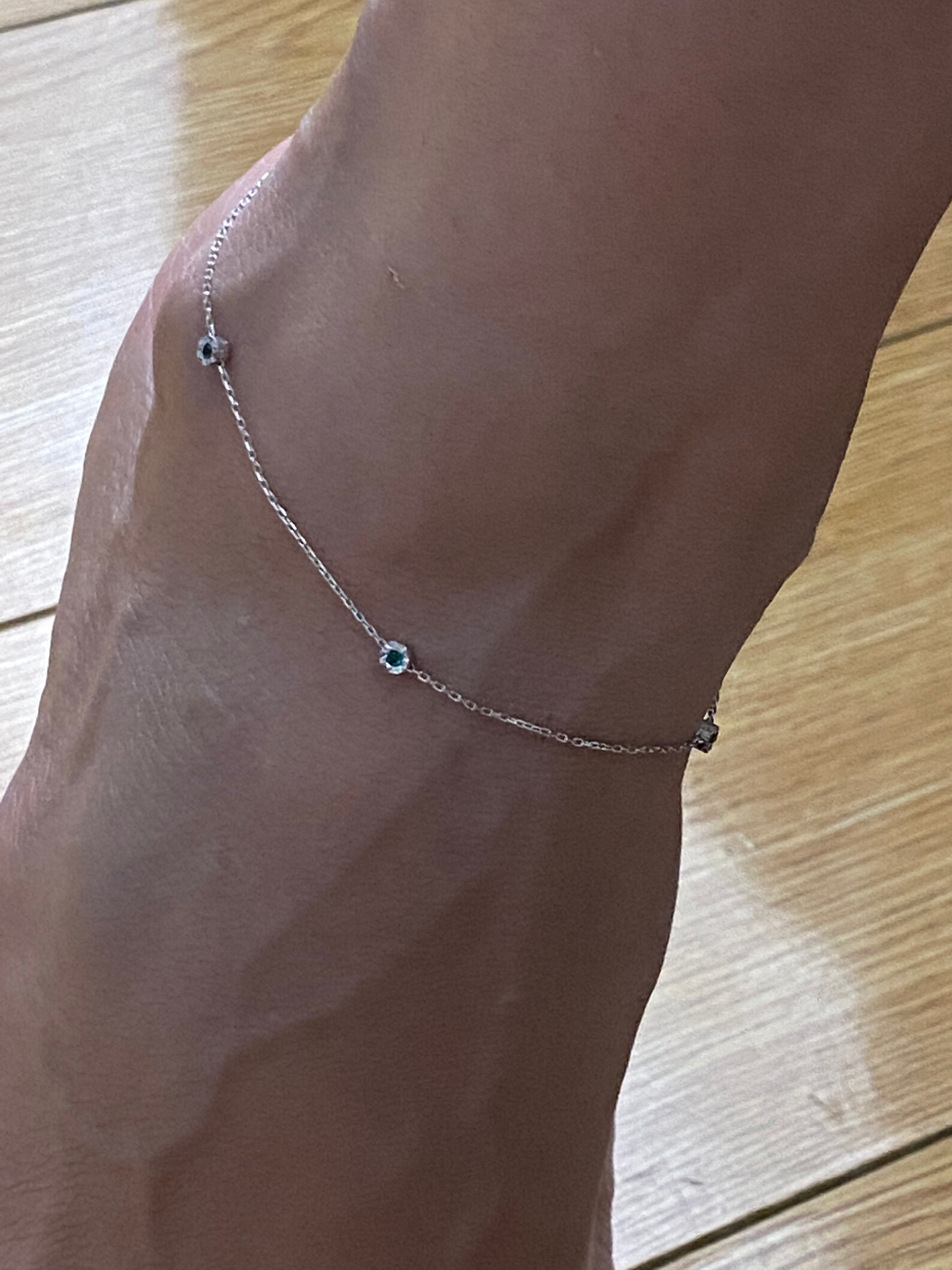 14K Solid Gold Anklet With EMERALD Summer Jewelry / Body Etsy