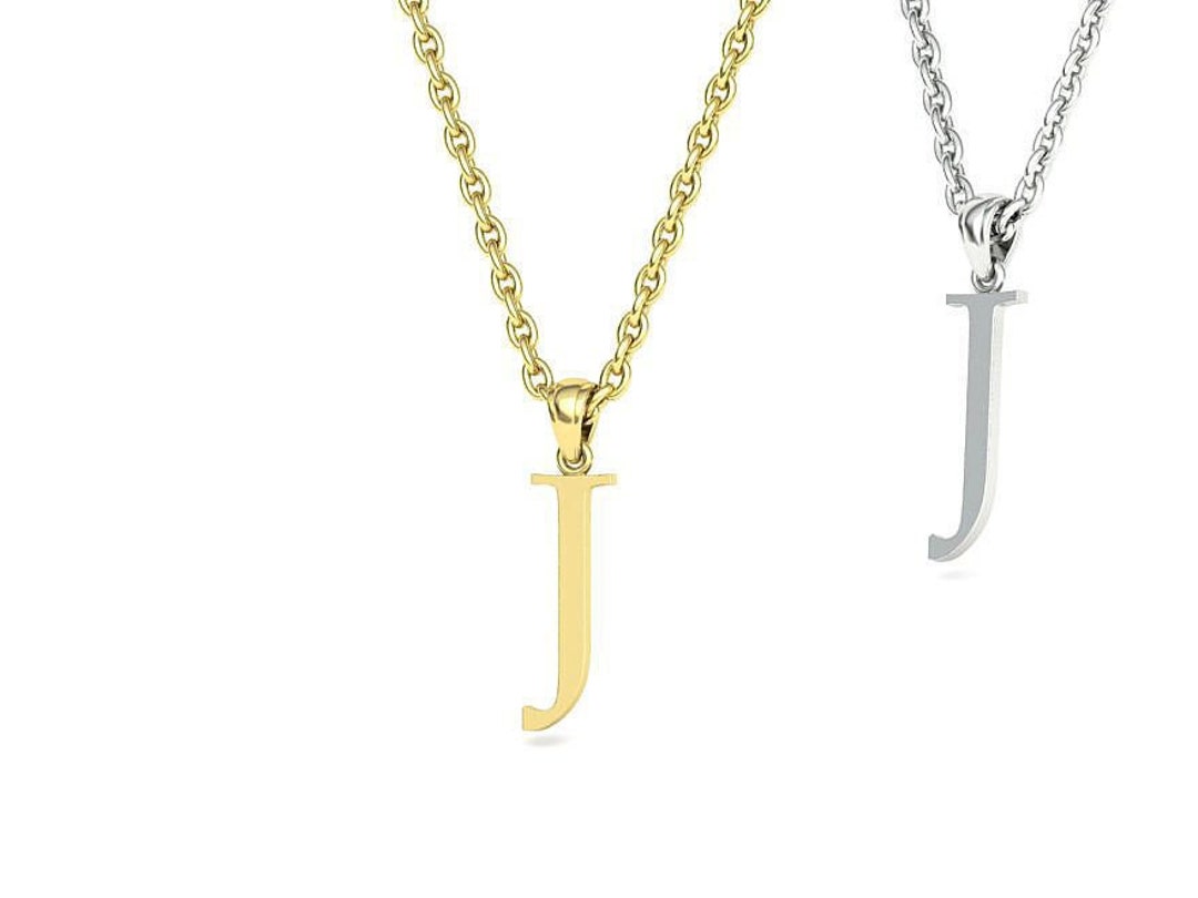 14K Solid Gold Initial J Necklace / 14K Personalized Letter J Pendant
