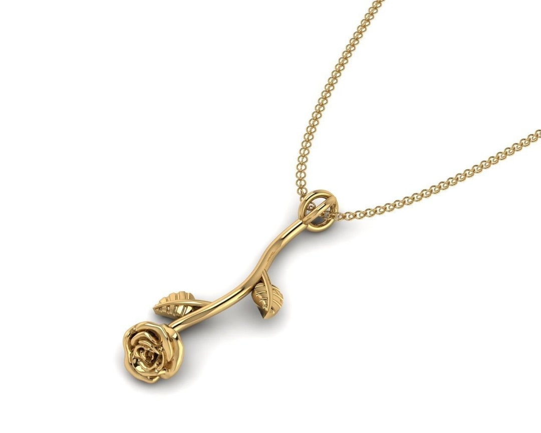 14k Solid Gold Rose Pendant / 14K Gold Rose Necklace Etsy