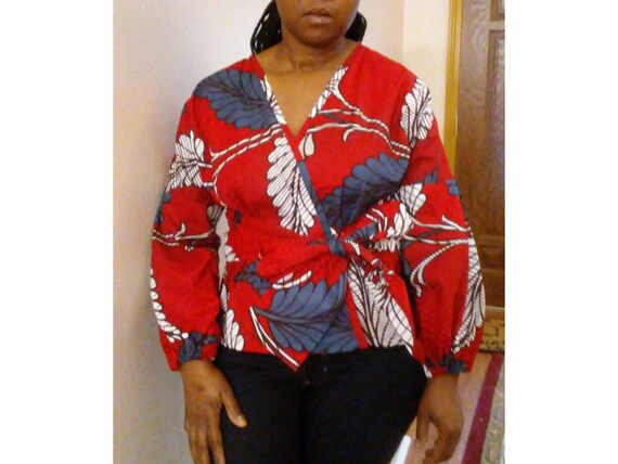 african print wrap top