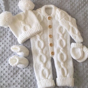 Strabane - Aran Designer Knitting Pattern Onesie and Hat