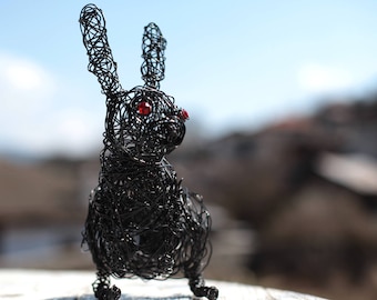 Bunny Figurine, Bunny Sculpture, Rabbit Figure, New Home Gift, Recycled Art, Sculpture Animal, Glass Beads Art, Wire Art, Animal Figurine