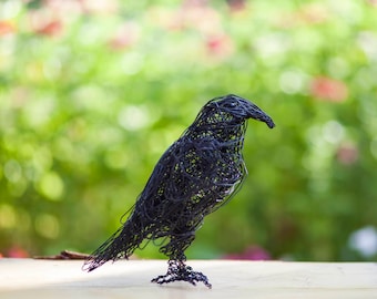 Bird Home Decor, Crow Art, Wire Bird, Animal Gift, Bird Lover Gift, Black Crow Art, Wild Animal, Wire Ornament, Black Bird, Animal Art