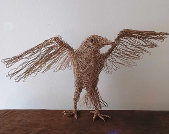 Krähe Skulptur, Raben Skulptur, Draht Tier, Vogel Figur, Draht Skulptur, Vogel Liebhaber Geschenk, Tierskulptur, Vogel Sammlerstück