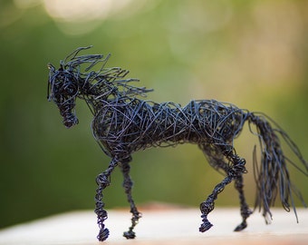 Black Horse Decor, Horse Sculpture, Father Gift, Horse Figurine, Graduation Gift, Animal Lover Gift, Wire Horse Collectibles, Horse Art