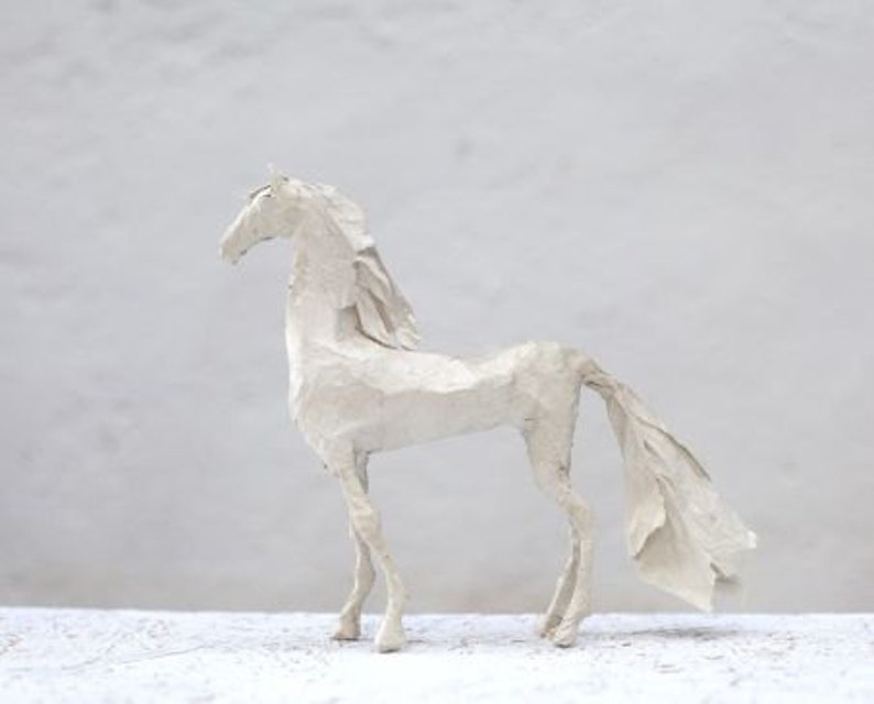 Paper Mache Horse Horse Figurine Horse White Sculpture Etsy