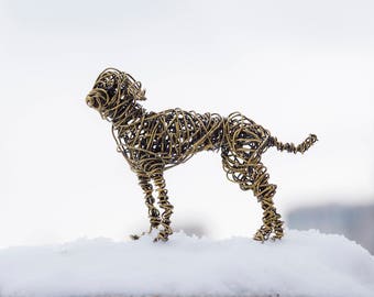 Dog Figurine, Yellow Dog, Dog Sculpture, Dog Statue, Wired Animal Art, Metal Dog Sculpture, Small Dog Sculpture, Dog Gift, Dog Lover Gift