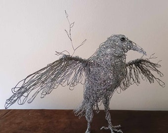 Krähe Skulptur, Raben Skulptur, Draht Tier, Vogel Figur, Draht Skulptur, Vogel Liebhaber Geschenk, Tierskulptur, Vogel Sammlerstück