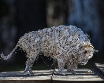 Metal Animal Figure, Buffalo Figurine, Hand Crafted Buffalo, Animal Art Doll, Room Decoration, Dad Gift, Sculpture Decor, Wire Sculpture Art