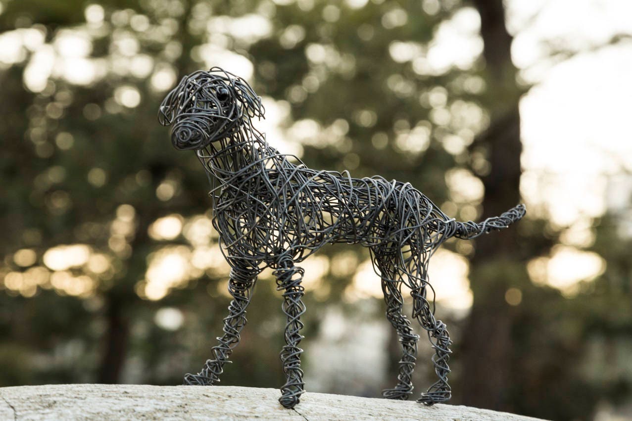 Dog Sculpture, Dog Ornament, Wired Metal Art, Dog Figurine, Metal Dog Art,  Black Dog, Animal Figurine Gift, Wired Figurine, Dog Lover Gift 