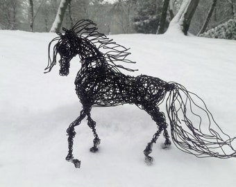 Black Horse Decor, Horse Sculpture, Father Gift, Horse Figurine, Graduation Gift, Animal Lover Gift, Wire Horse Collectibles, Horse Art