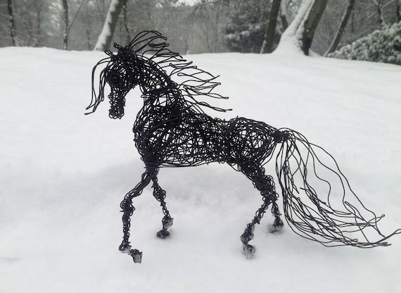 Black Horse Decor, Horse Sculpture, Father Gift, Horse Figurine, Graduation Gift, Animal Lover Gift, Wire Horse Collectibles, Horse Art