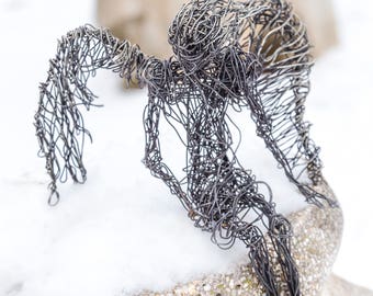 Winged Angel, Angel Figurine, Angel Sculpture, Angel Gift, Angel Art, Wire Gift, Fantasy Creature, Winged Gift, Boyfriend Gift