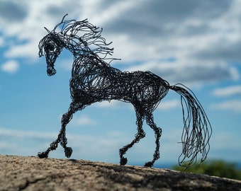 Black Horse Decor, Horse Sculpture, Wire Art, Father Gift, Graduation Gift, Animal Lover Gift, Wire Horse Collectibles, Horse Art