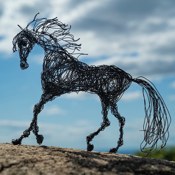 Black Horse Decor, Horse Sculpture, Wire Art, Father Gift, Graduation Gift, Animal Lover Gift, Wire Horse Collectibles, Horse Art