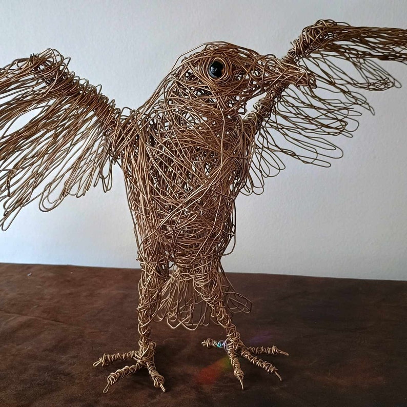 Crow Sculpture, Raven Sculpture, Wire Animal, Bird Figurine, Wire Sculpture, Bird Lover Gift, Animal Sculpture, Bird Collectible image 5