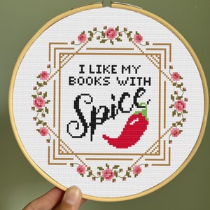 Spicy Books Cross Stitch Pattern: I Like My Books with Spice (PDF Download)