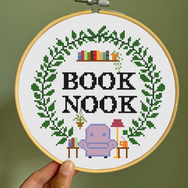 Book Nook Cross Stitch Pattern, Book Tok, Reading Lover, Home Décor, Book Nerd, Embroidery, PDF Pattern, DIY, Gifts for Book Lovers