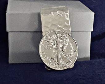 Silver Hammered Hinged U.S. Silver Half Dollar Walking Liberty Coin Money Clip