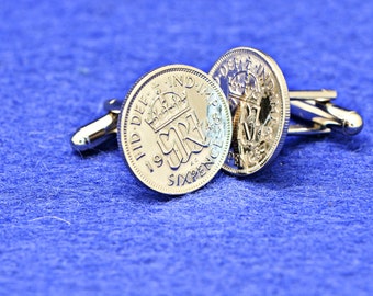 Lucky Wedding English King George VI Sixpence Coin Cuff links